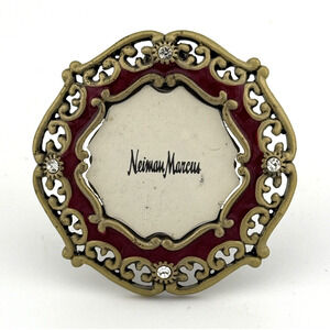Neiman Marcus Jay Strongwater Enamel Round Red Swarovski Crystal Brooch Frame